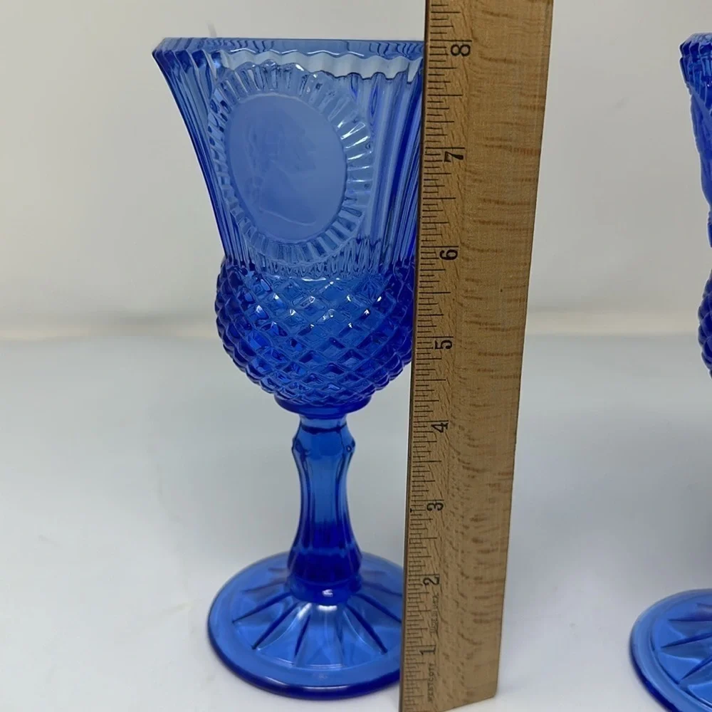 Vintage Avon Fostoria George Washington Cobalt Blue Goblets Wine Glass Cups
